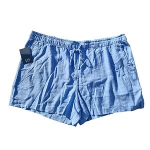 Gap Womens XXL Linen Pull-On Shorts Light Blue Drawstring Waist New